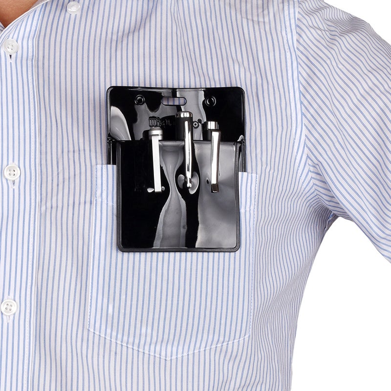 Wisdompro 5 Pack Clear Heavy Duty Pocket Protector for Shirts, Lab Coats, Pants - Multi-Purpose- Holds Pens, Pointers, Cards, and Notes. Top is Pre-Slotted for Lanyard and Has Holes for Nametag -Black - Image 4